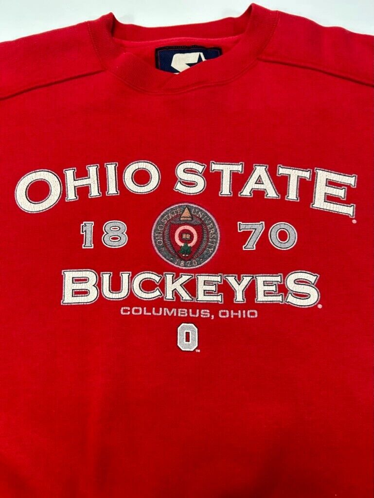 Vintage 90s Ohio State Buckeyes NCAA Starter Spellout Sweatshirt Size Small Red