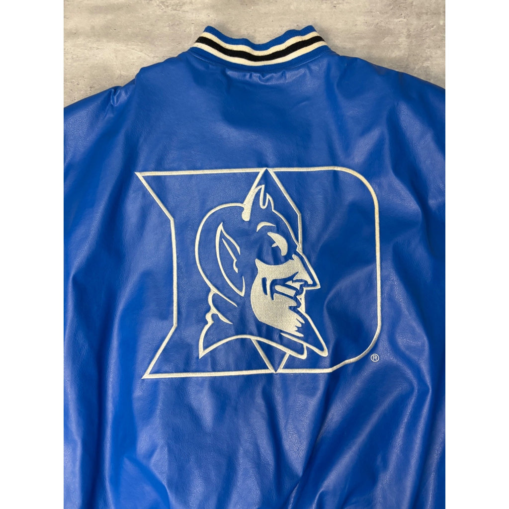 Vintage Duke Blue Devils NCAA Pleather Varsity Style Bomber Jacket Size Large