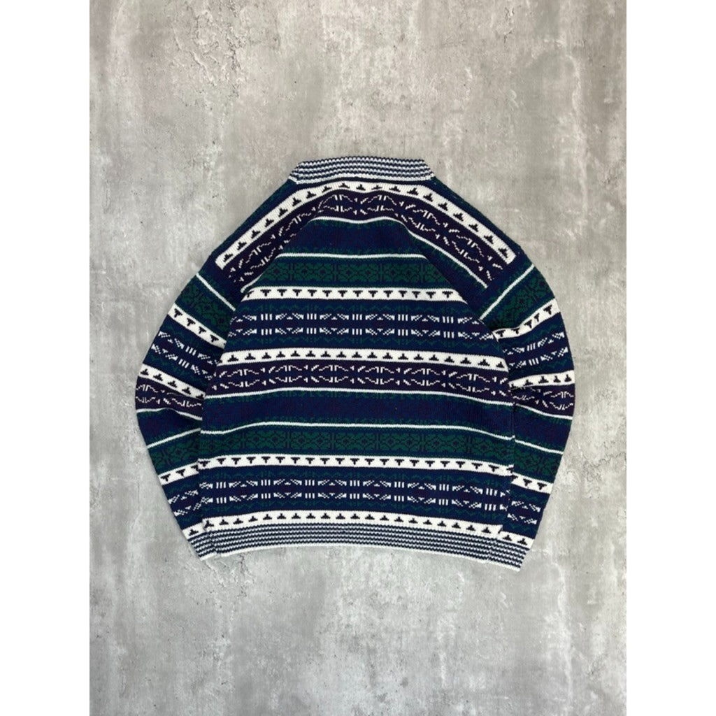Vintage 90s The Custom Club Abstract Striped Print Knit Sweater Size Medium