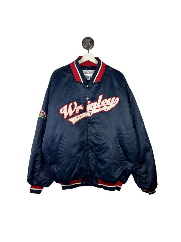 Vintage 90s Starter Wrigley Field Chicago Cubs MLB Satin Jacket Size XL Blue