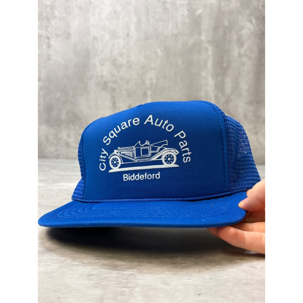 Vintage 80s City Square Auto Parts Graphic Trucker Snapback Hat OSFA