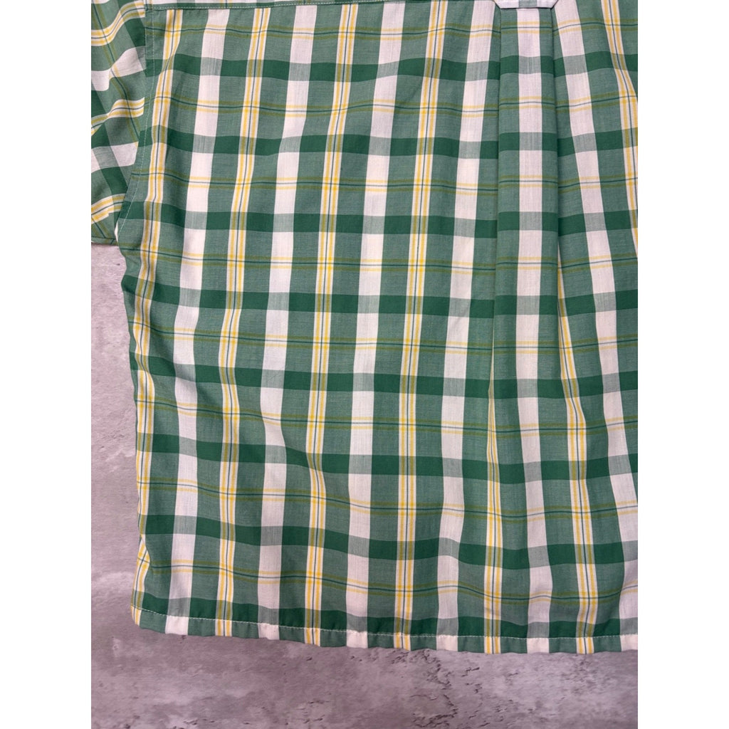 Vintage Sun River Single Pocket Plaid Short Sleeve Cropped Button Up Shirt Sz XL