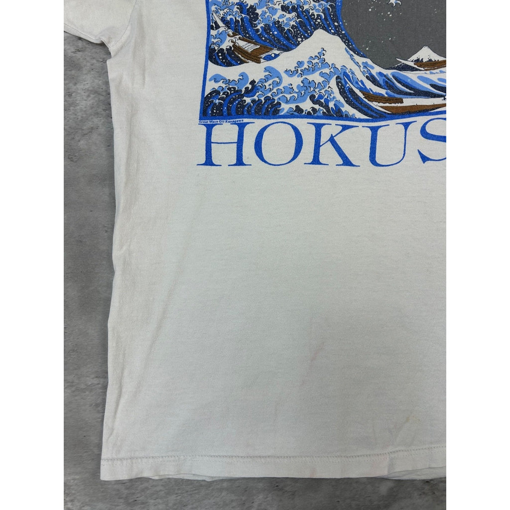 Vintage 90s Hokusai The Great Wave Art Graphic T-Shirt Size Large White