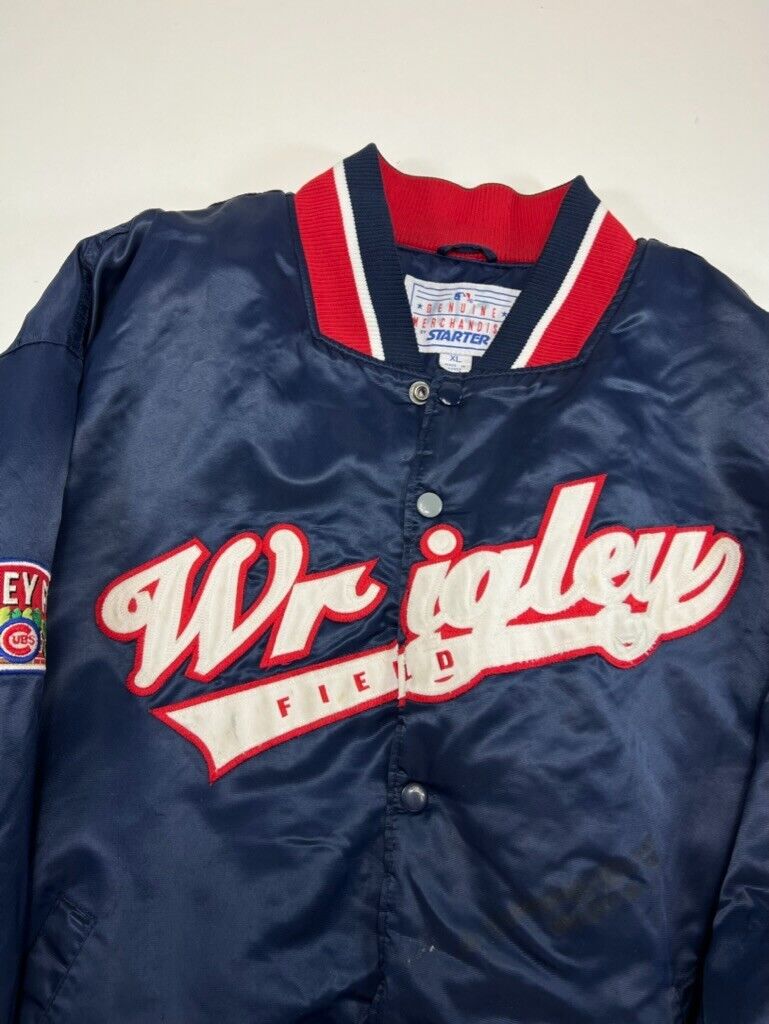 Vintage 90s Starter Wrigley Field Chicago Cubs MLB Satin Jacket Size XL Blue