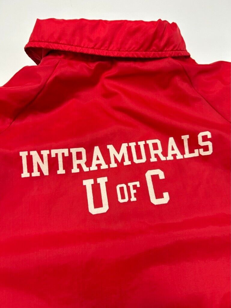 Vintage 80s U of C Intramurals Champion Nylon Coaches Jacket Size Large Red