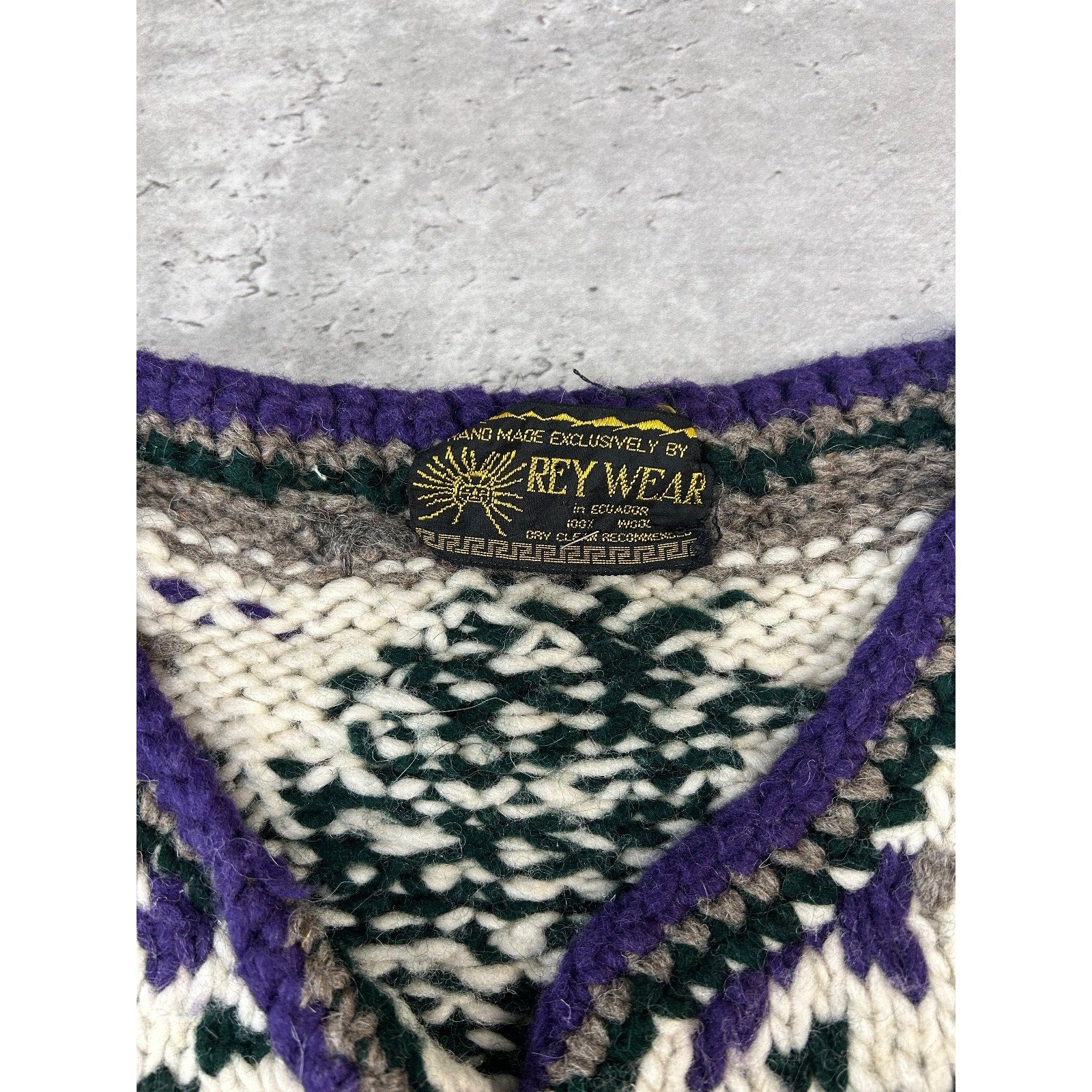 Vintage 80s/90s Rey Wear Geometric Print Cardigan Knit Sweater Size Large