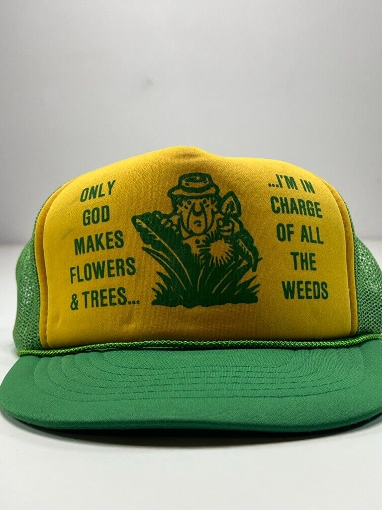 Vintage 80s God Makes Flowers & Trees Comedy Gardening Trucker Snapback Hat OSFA