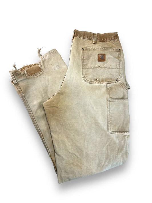 Vintage Distressed Carhartt Canvas Workwear Double Knee Pants Size 33W Beige