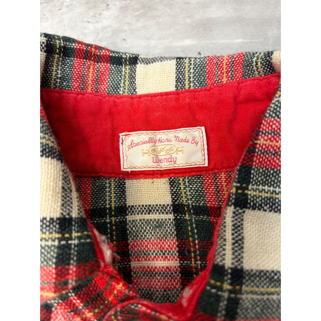 Vintage 1970s Hand Made Plaid Print Insulated Collared Jacket Size Large