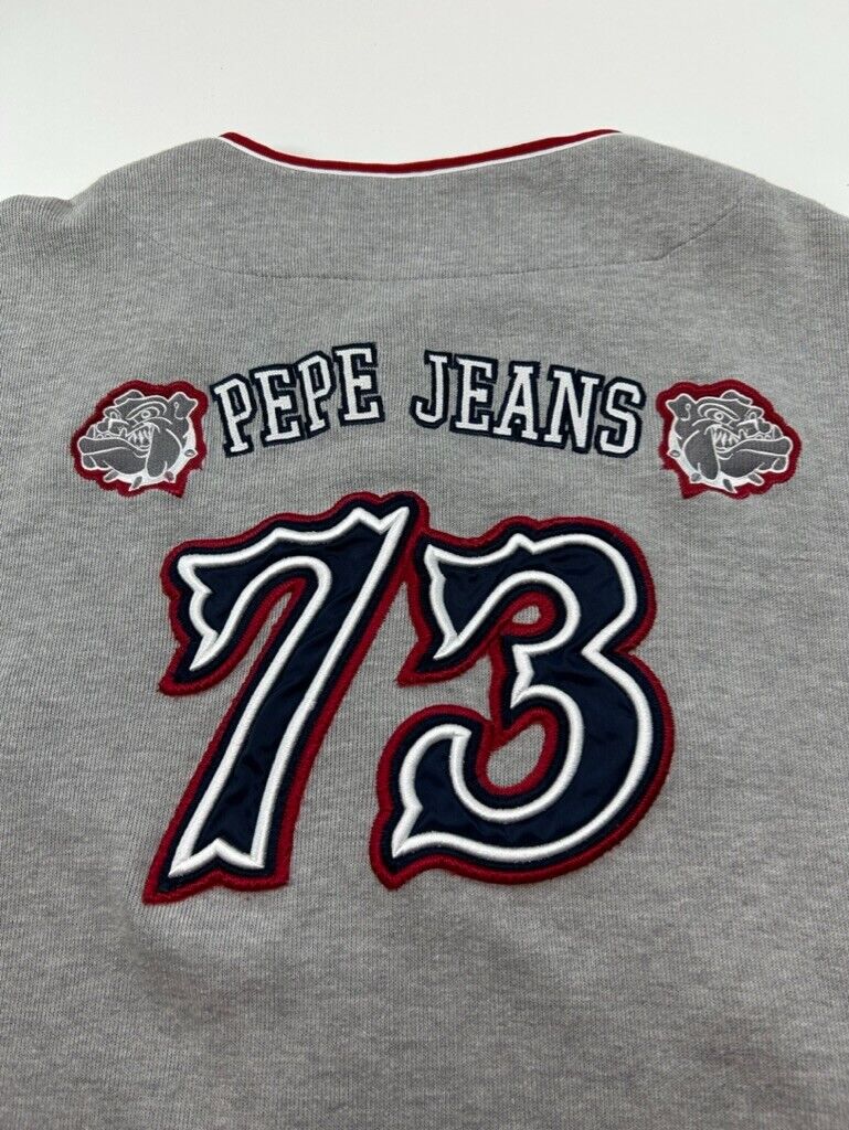 Vintage 90s Pepe Jeans Double Dogs Embroidered Baseball Jersey Size Large