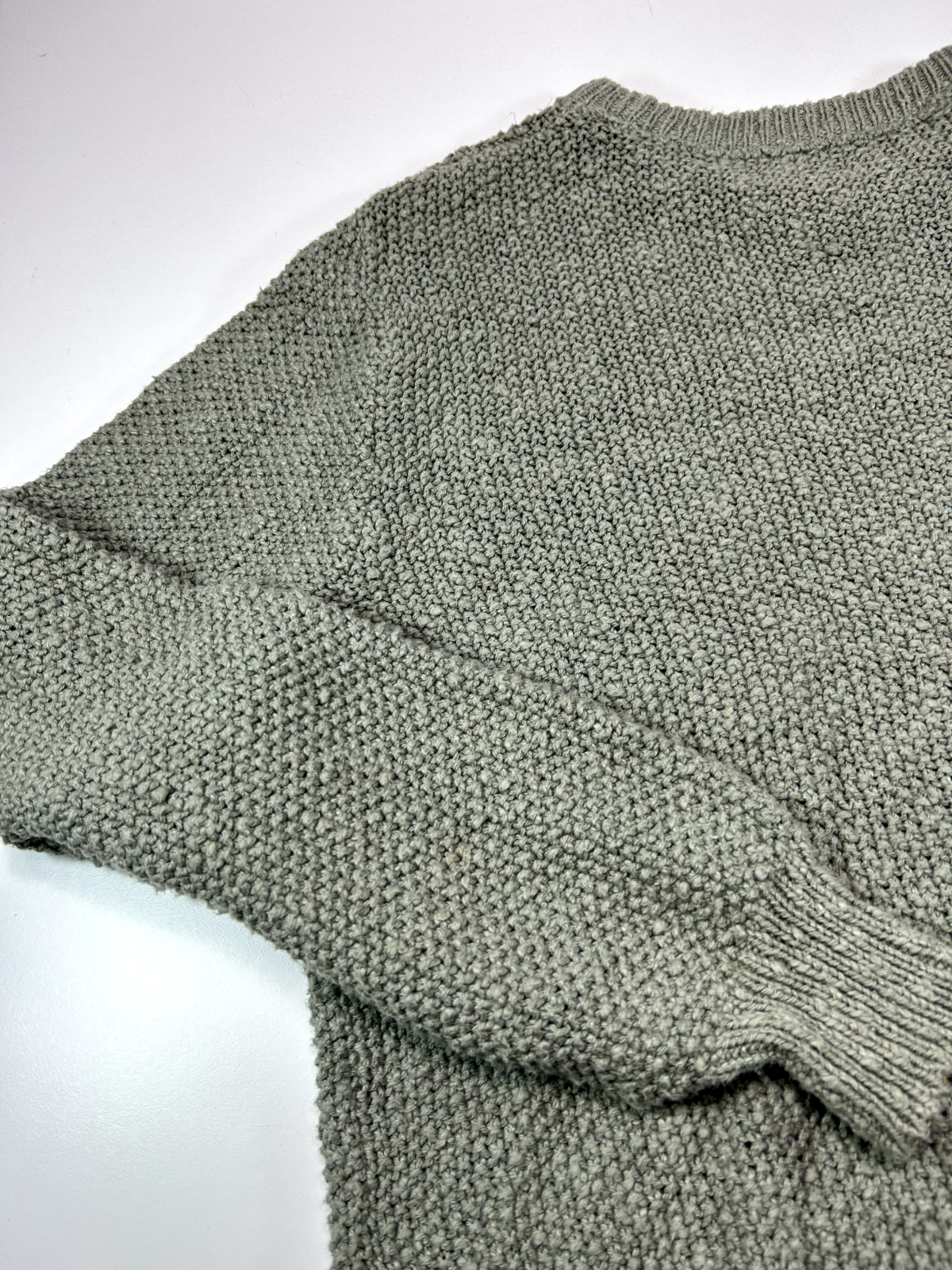 Vintage 90s Lands End Cotton Textured Knit Sweater Size Medium Green