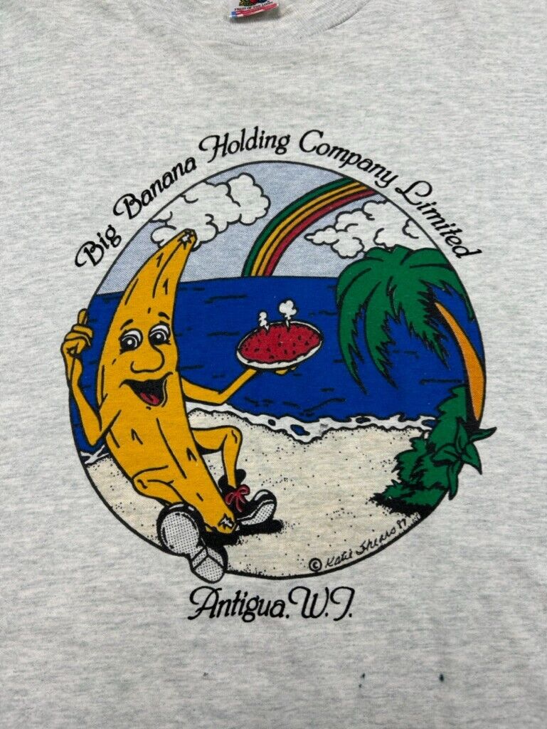 Vintage 1987 Big Banana Holding Co. Comedy Graphic T-Shirt Size XL Gray 80s