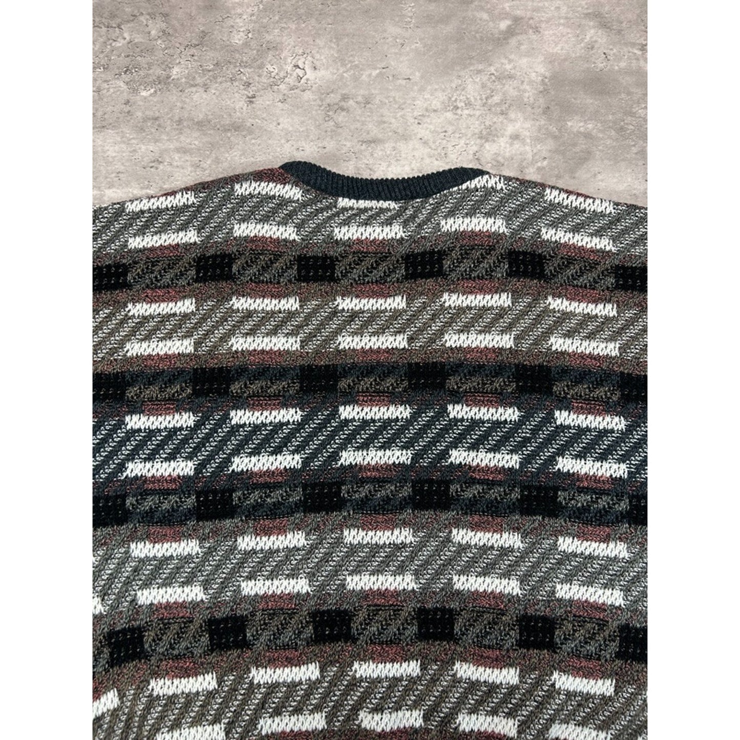 Vintage Jantzen Abstract Striped Pullover Ribbed Knit Sweater Size XL