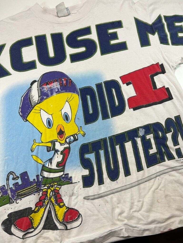 Vintage 1997 Looney Tunes Tweety Did I Stutter? Cartoon Graphic T-Shirt Sz Large