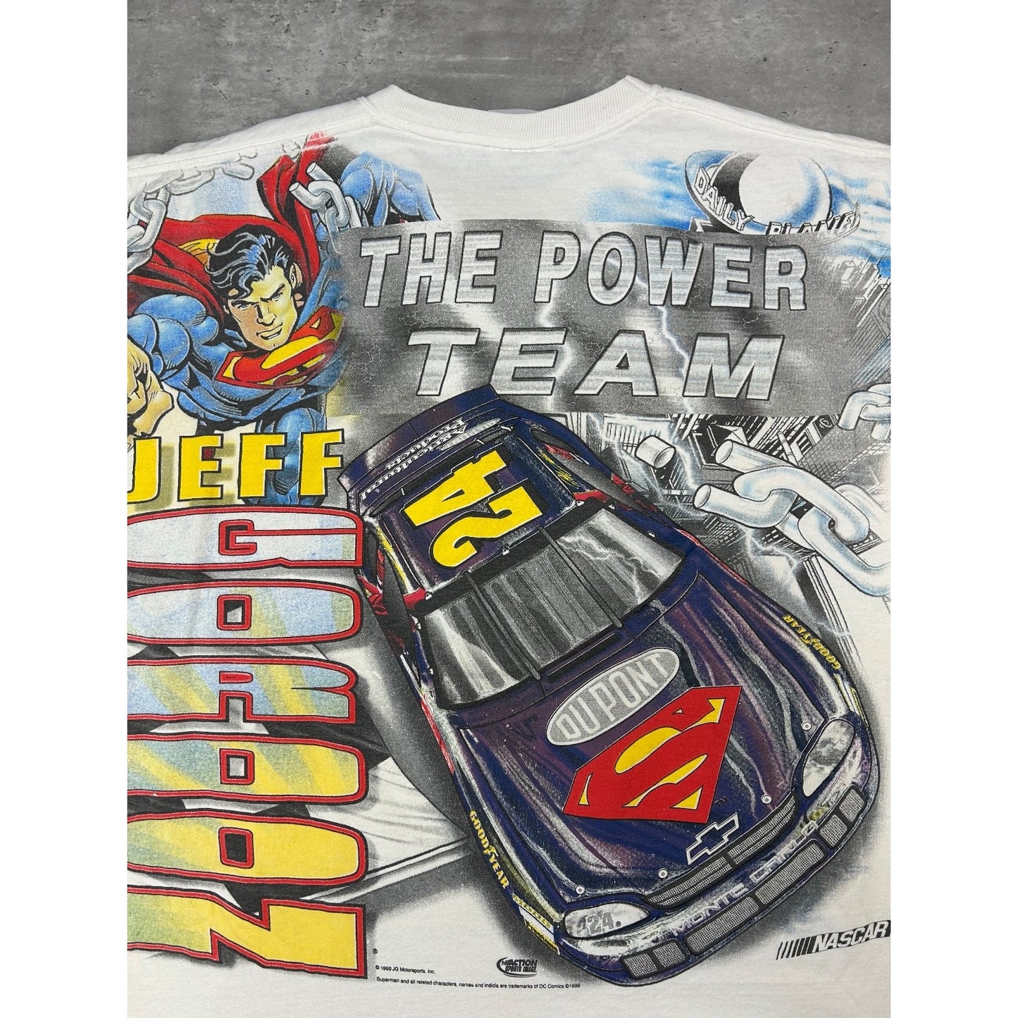 Vintage 1999 Jeff Gordon #24 Superman Nascar Racing All Over Print T-Shirt Sz XL