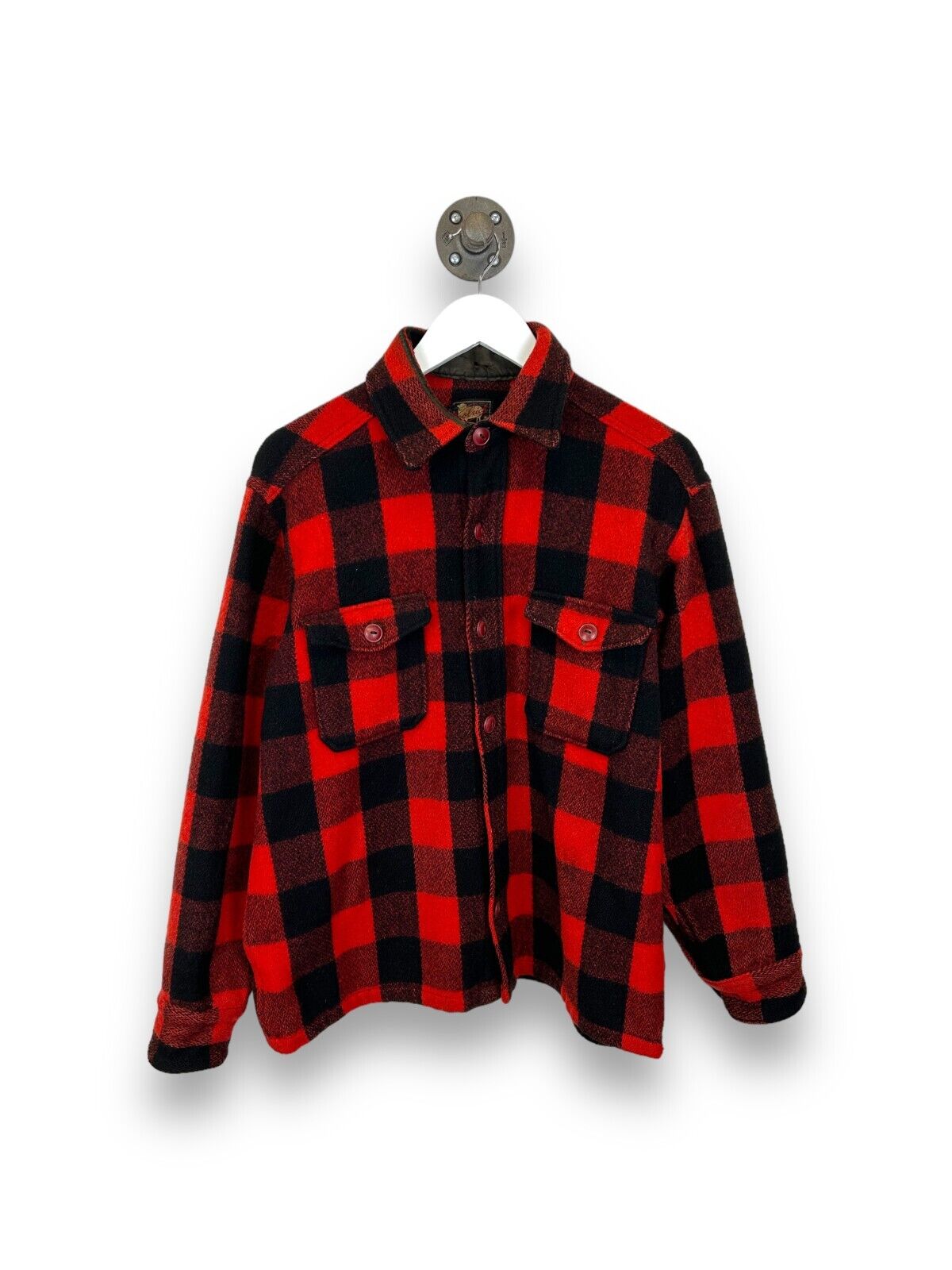 Vintage 60s Woolrich Buffalo Plaid Double Pocket Button Up Shirt Size Medium