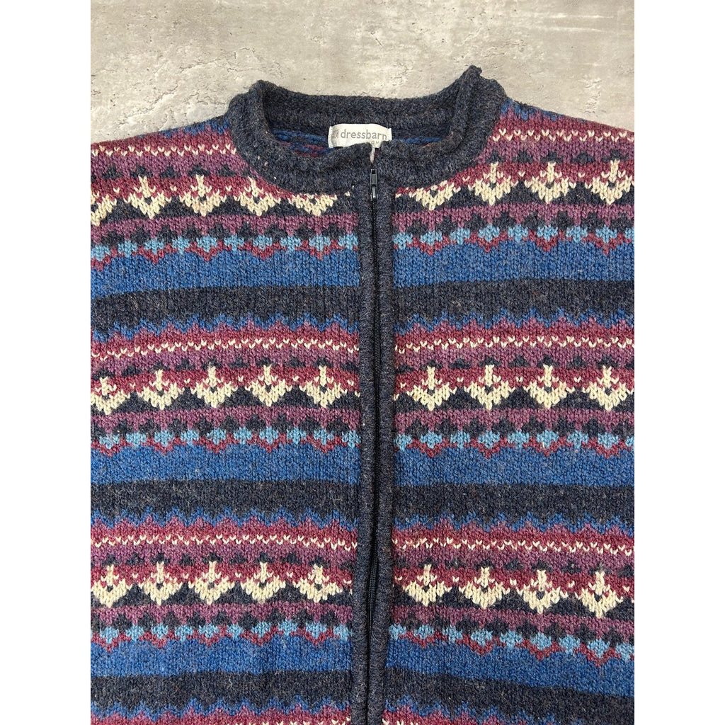 Vintage 90s Dress Barn Abstract Striped Full Zip Knit Sweater Size XL
