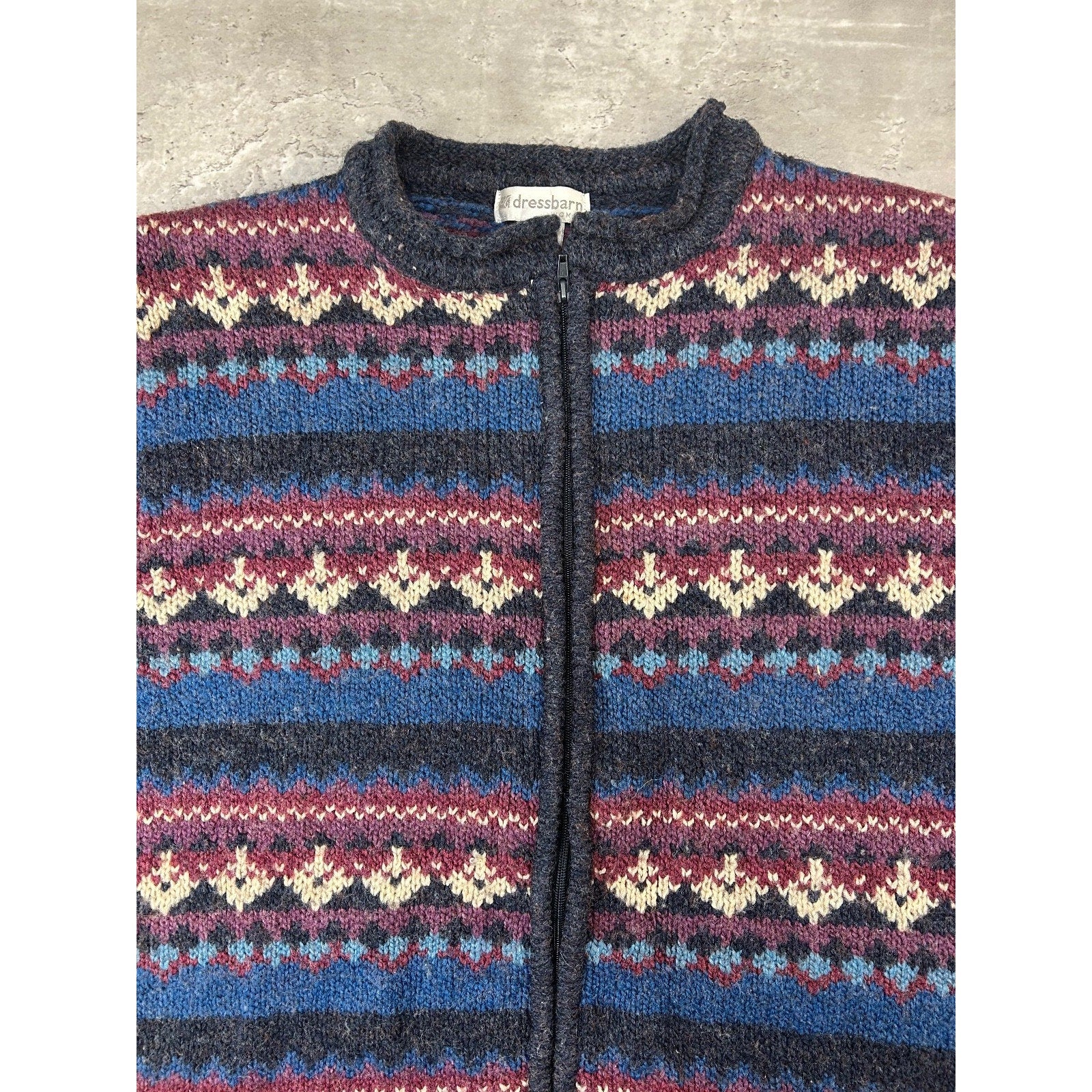 Vintage 90s Dress Barn Abstract Striped Full Zip Knit Sweater Size XL