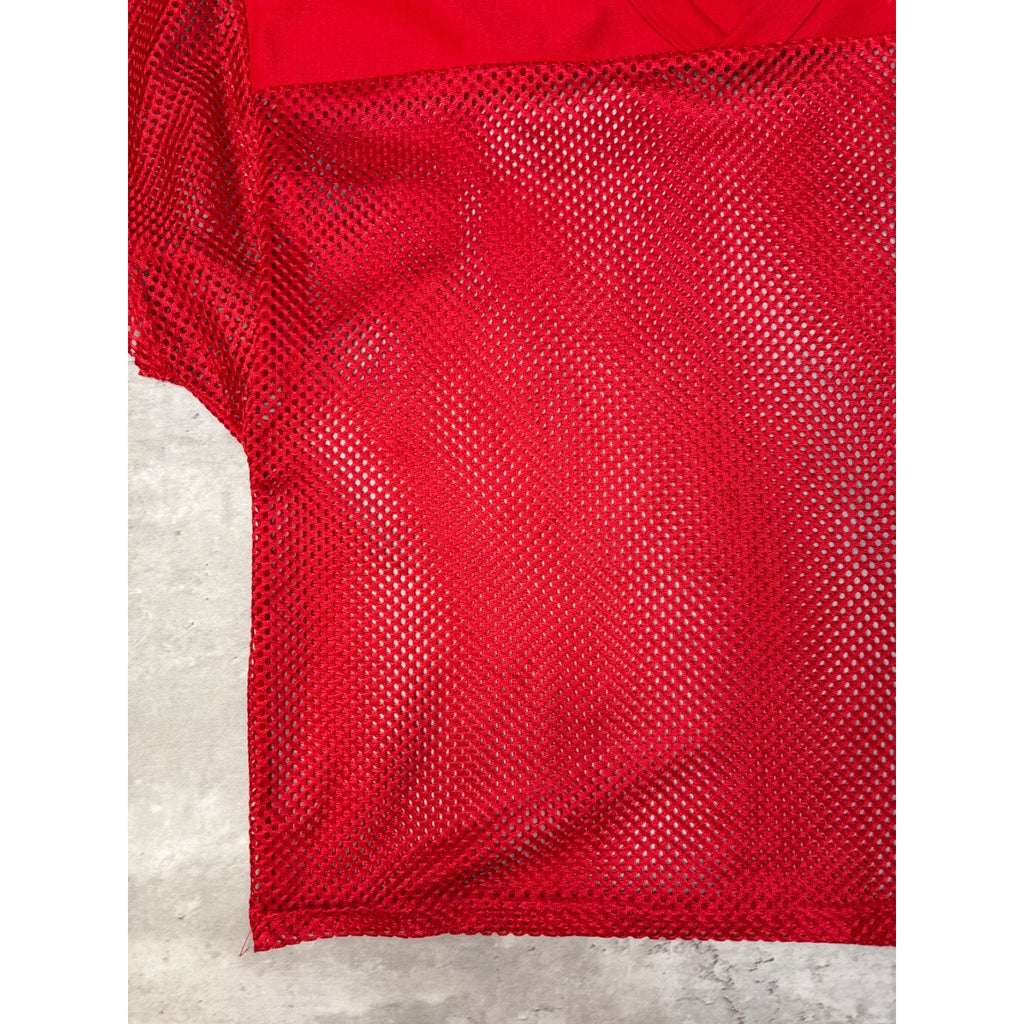 Vintage 90s Loose Blank Mesh Red Football Warm Up Jersey Size Medium