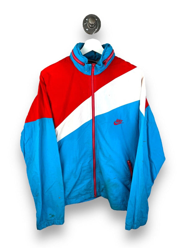 Vintage 80s Nike Embroidered Spell Out Tri Color Windbreaker Jacket Size Medium