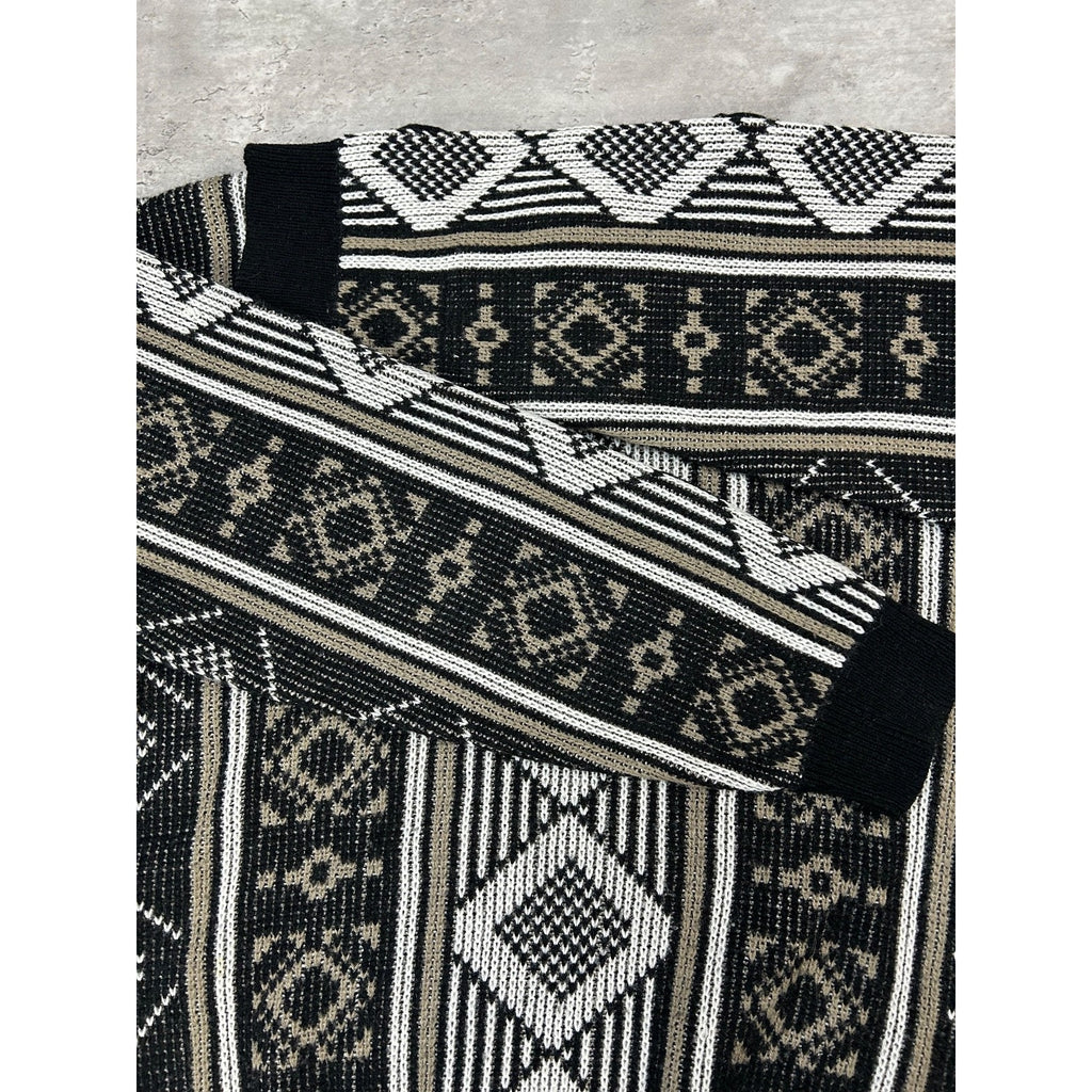 Vintage 80s Sears Geometric Striped Print Pullover Knit Sweater Size Medium