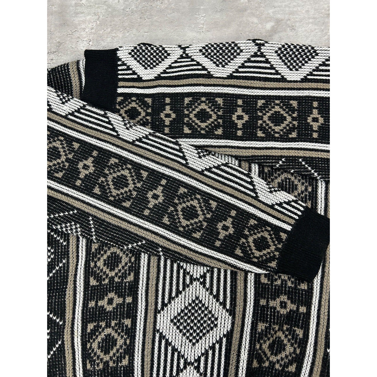 Vintage 80s Sears Geometric Striped Print Pullover Knit Sweater Size Medium