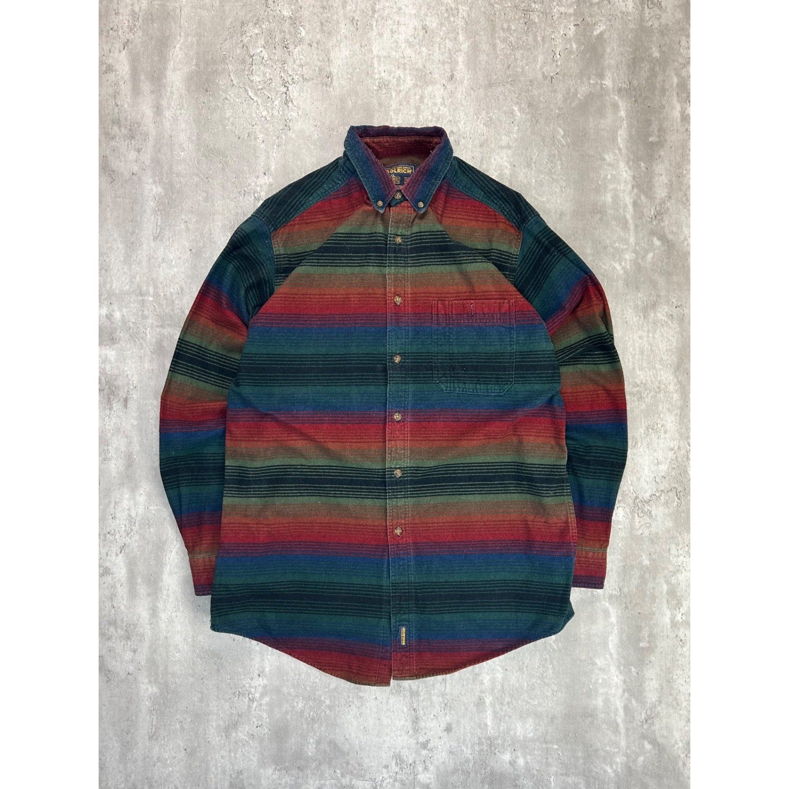 Vintage Woolrich Striped Flannel Long Sleeve Button Up Shirt Size Large