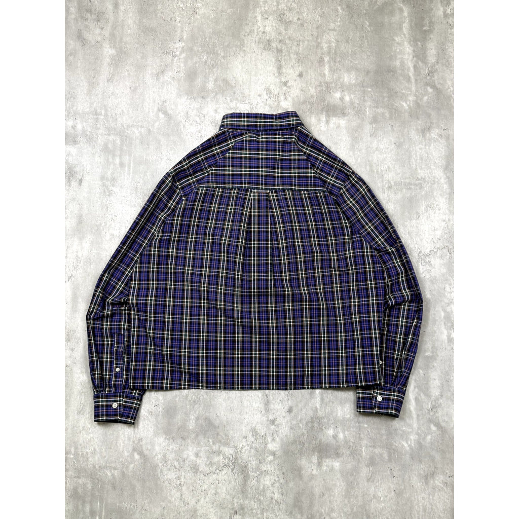 Vintage Chaps Embroidered Crest Plaid Cropped Button Up Shirt Size XL