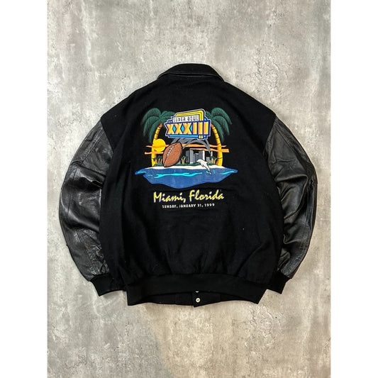 Vintage 1999 Broncos Vs Falcons NFL Super Bowl Varsity Jeff Hamilton Jacket Sz L
