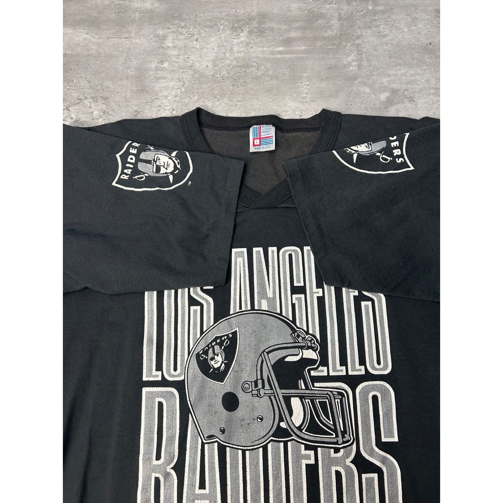 Vintage 90s Los Angeles Raiders NFL Helmet Spellout Graphic Jersey Size Large