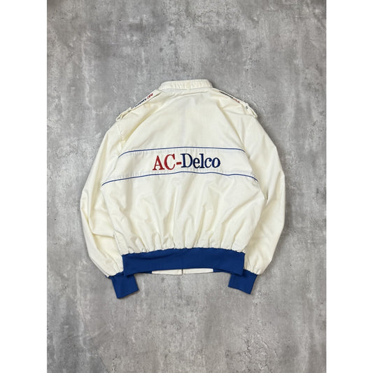 Vintage 80s Al-Delco Embroidered Logo Full Zip Racing Bomber Jacket Size Large