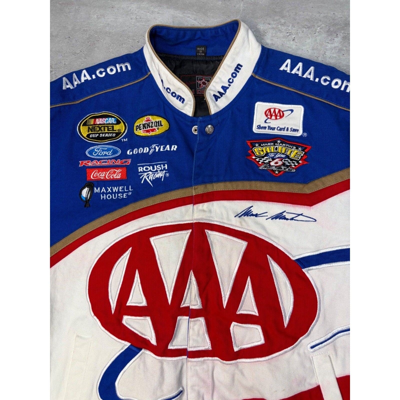 Vintage Mark Martin #6 Nascar AAA Embroidered Racing Jacket Size Medium