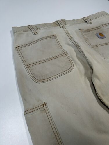 Carhartt Beige Work Wear Style Canvas Double Knee Carpenter Pants Size 35W