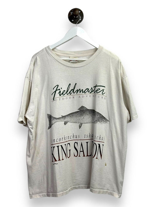 Vtg 90s Fieldmaster Outdoor Adventure King Salmon Fishing Graphic T-Shirt Sz XL