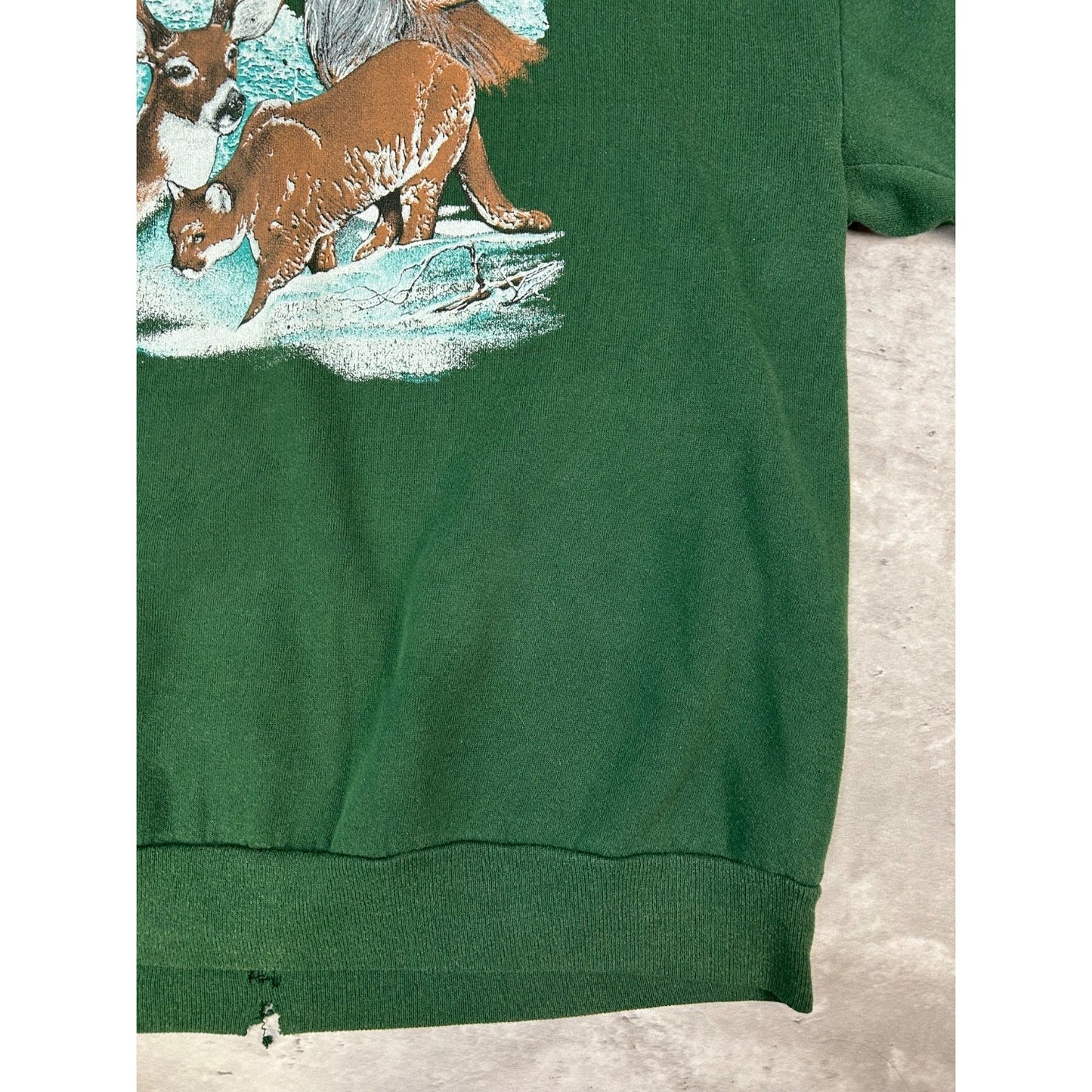 Vintage 90s Arctic Wildlands Deer Nature Graphic Sweatshirt Size XL Green
