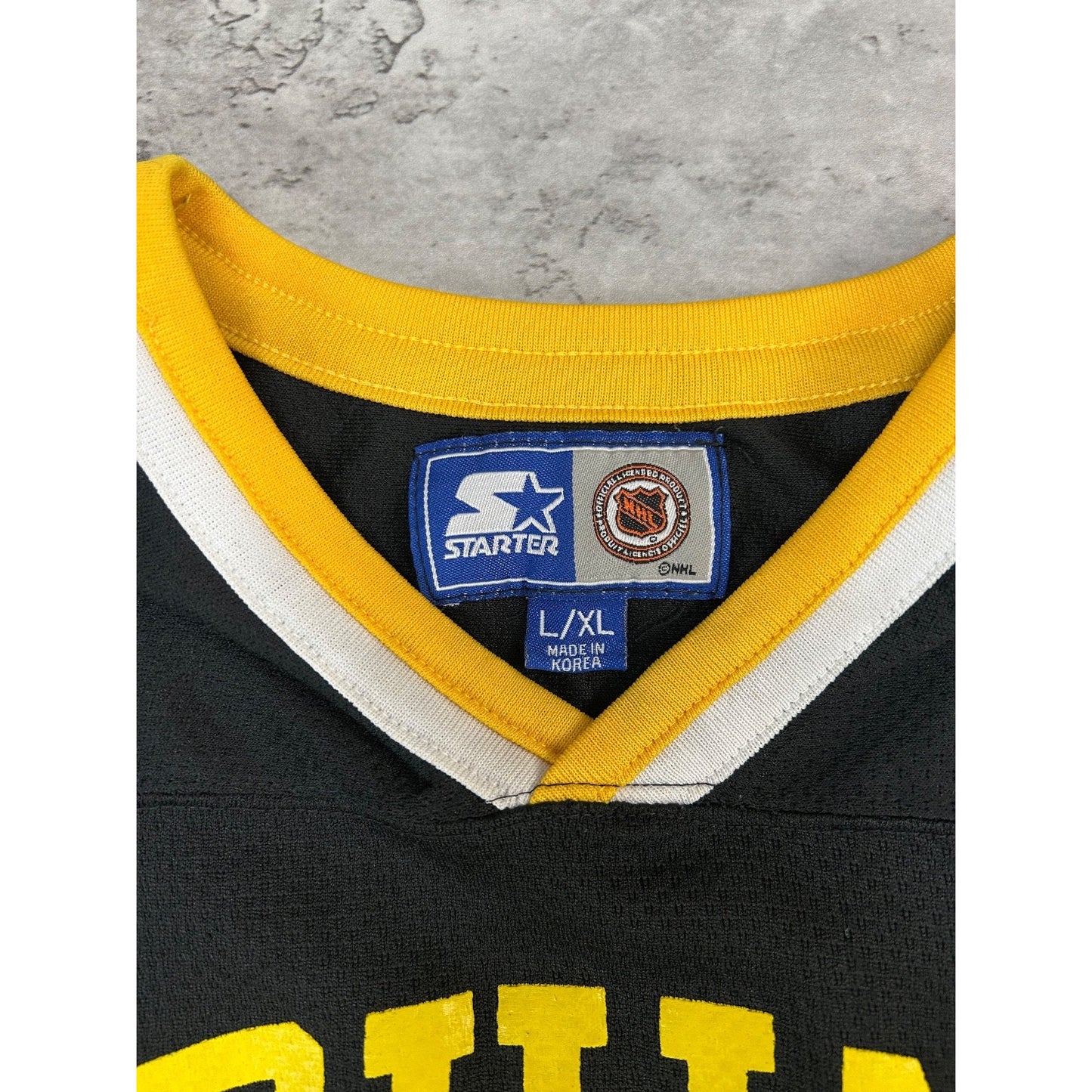 Vintage 90s Boston Bruins NHL 3/4 Sleeve Starter Hockey Jersey Size YOUTH L/XL