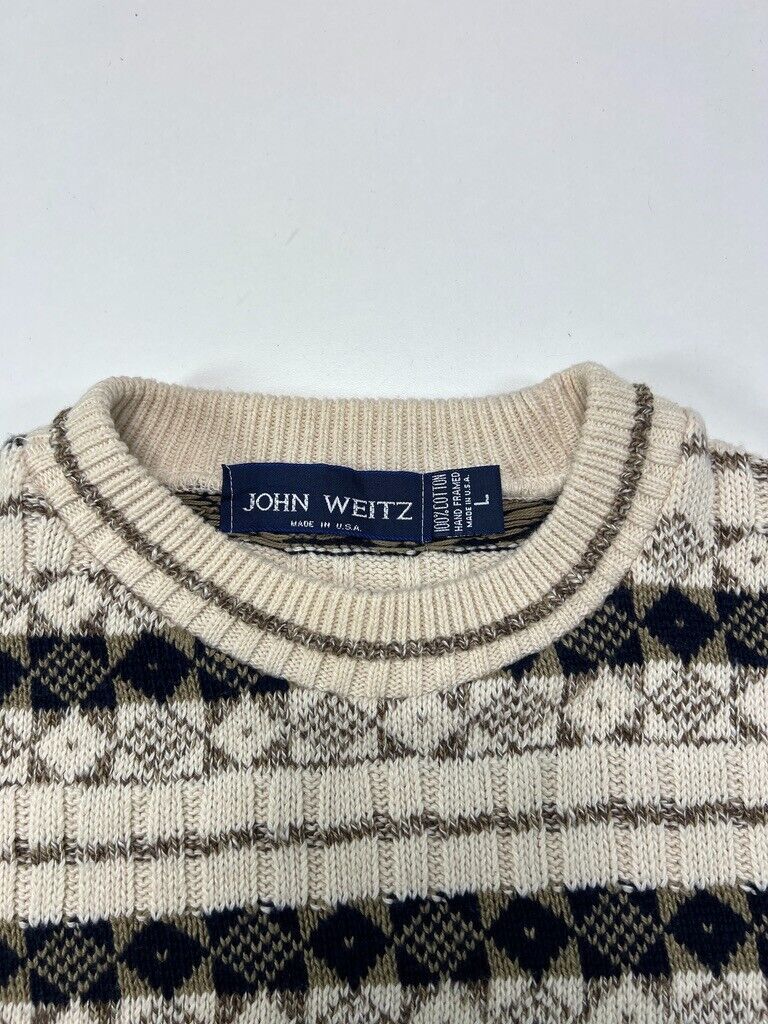 Vintage 90s John Weitz Abstract Striped Earth Tone Knit Sweater Size Large