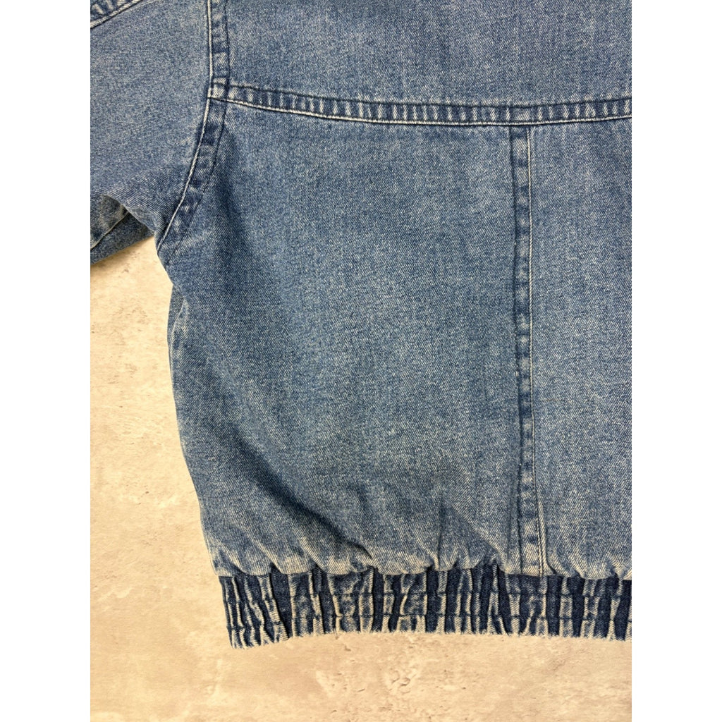Vintage Todays News Medium Wash Denim Insulated Bomber Jacket Size Medium
