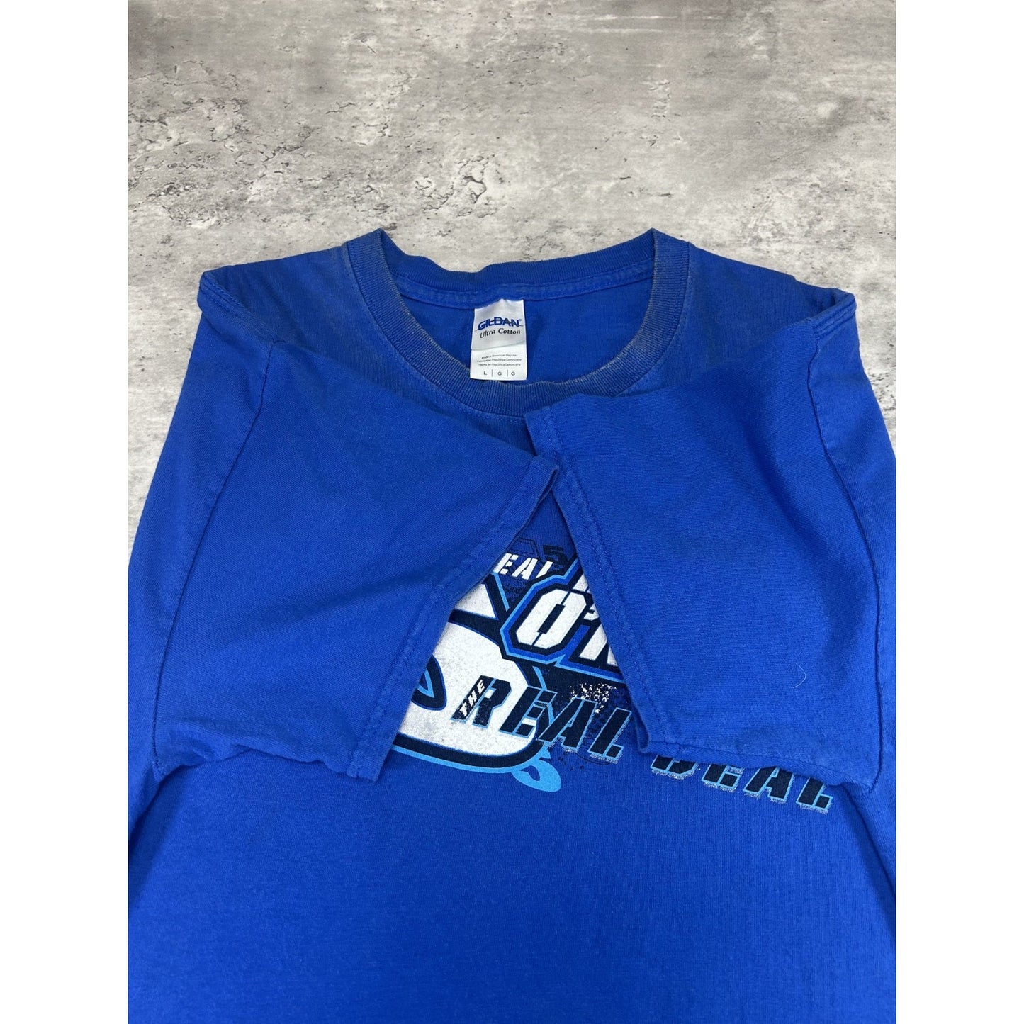 Vintage Don O'Neal #5 The Real Deal Racing Graphic T-Shirt Size Large Blue