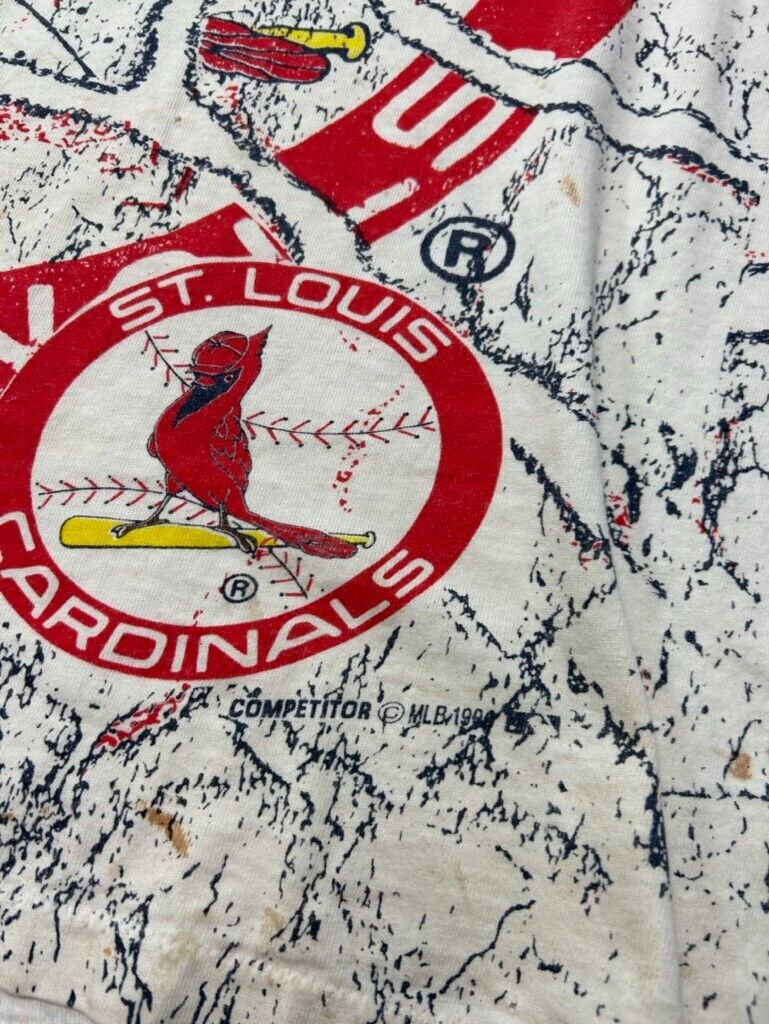 Vintage 1999 St Louis Cardinals MLB Shattered Graphic AOP T-Shirt Size Large 90s