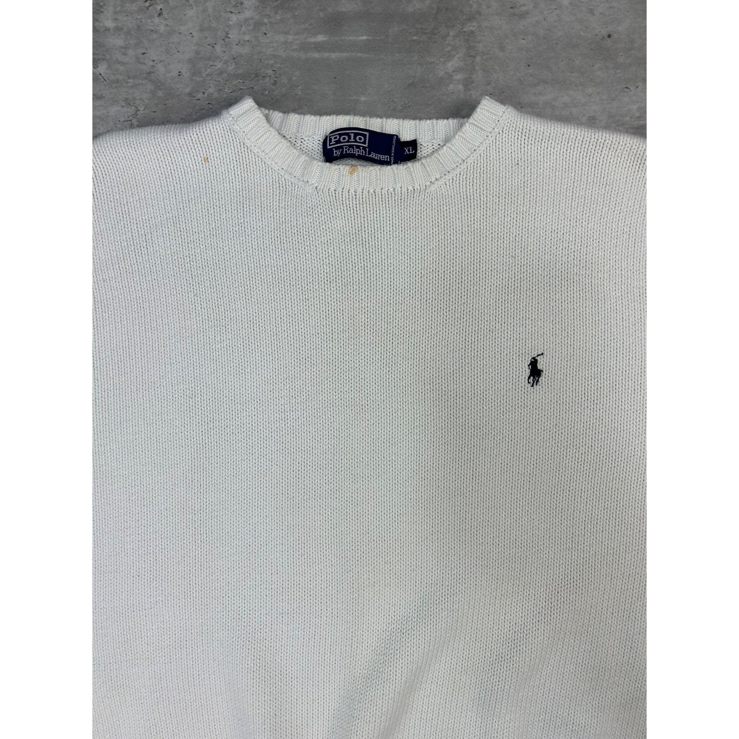 Vintage Polo Ralph Lauren Embroidered Pony Knit Sweater Size XL White