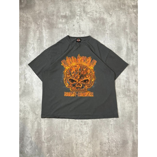 Harley Davidson Motorcycles Flaming Skull Spellout Graphic T-Shirt Size 2XL