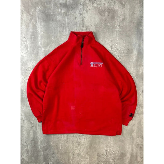 Vintage 90s Tennessee Oilers NFL Embroidered 1/4 Zip Starter Sweatshirt Sz Large