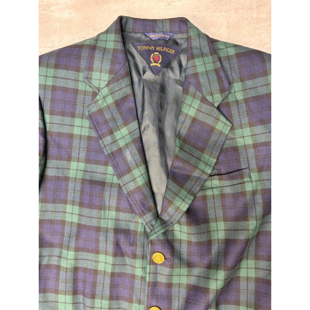 Vintage 1990s Tommy Hilfiger Green / Blue Plaid Print Blazer Jacket Size 18 Reg