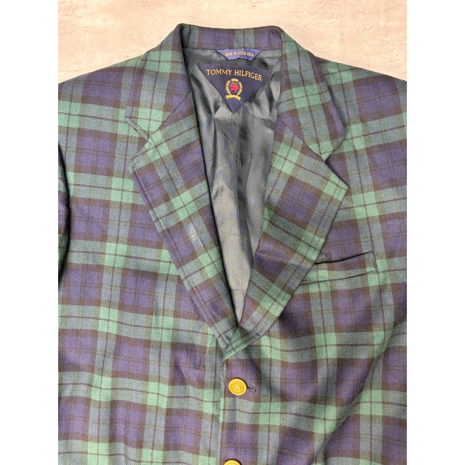 Vintage 1990s Tommy Hilfiger Green / Blue Plaid Print Blazer Jacket Size 18 Reg