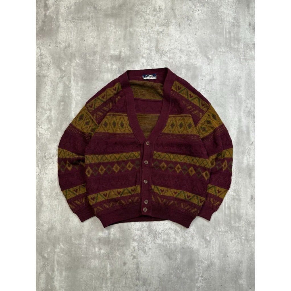 Vintage 90s Modango Geometric Striped Knit Cardigan Sweater Size XL