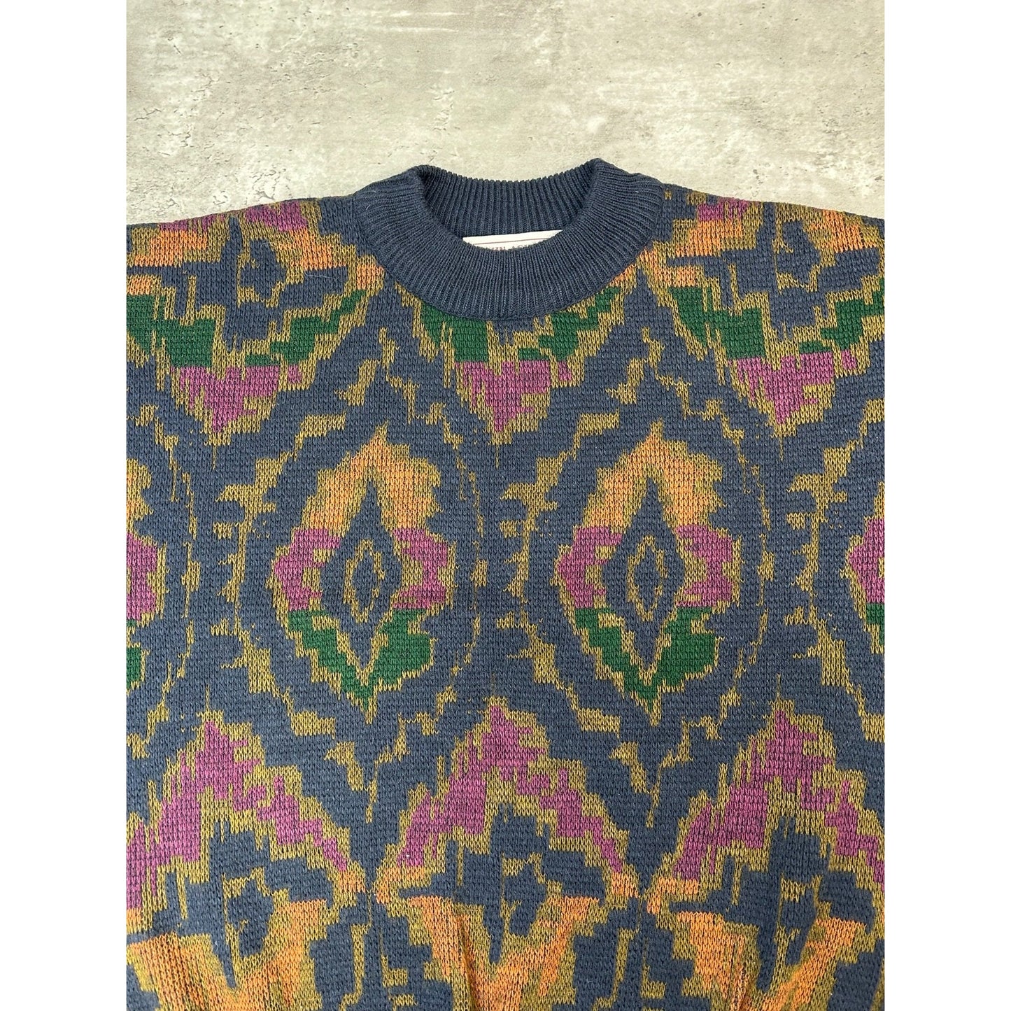Vintage 90s Abstract Print Pullover Ribbed Knit Sweater Size Large