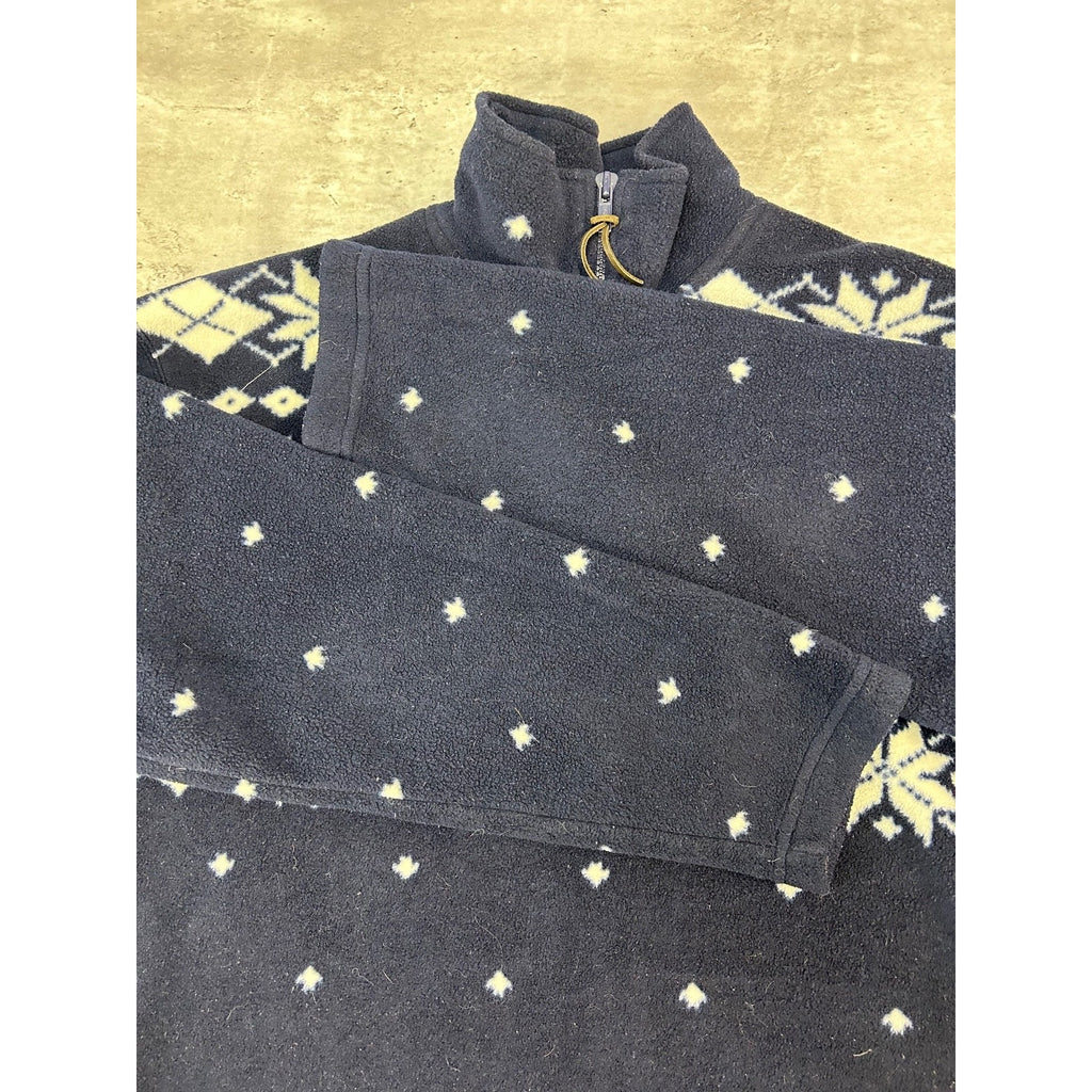 Vintage 90s Snowflake Abstract Striped 1/4 Zip Fleece Sweatshirt Size Large