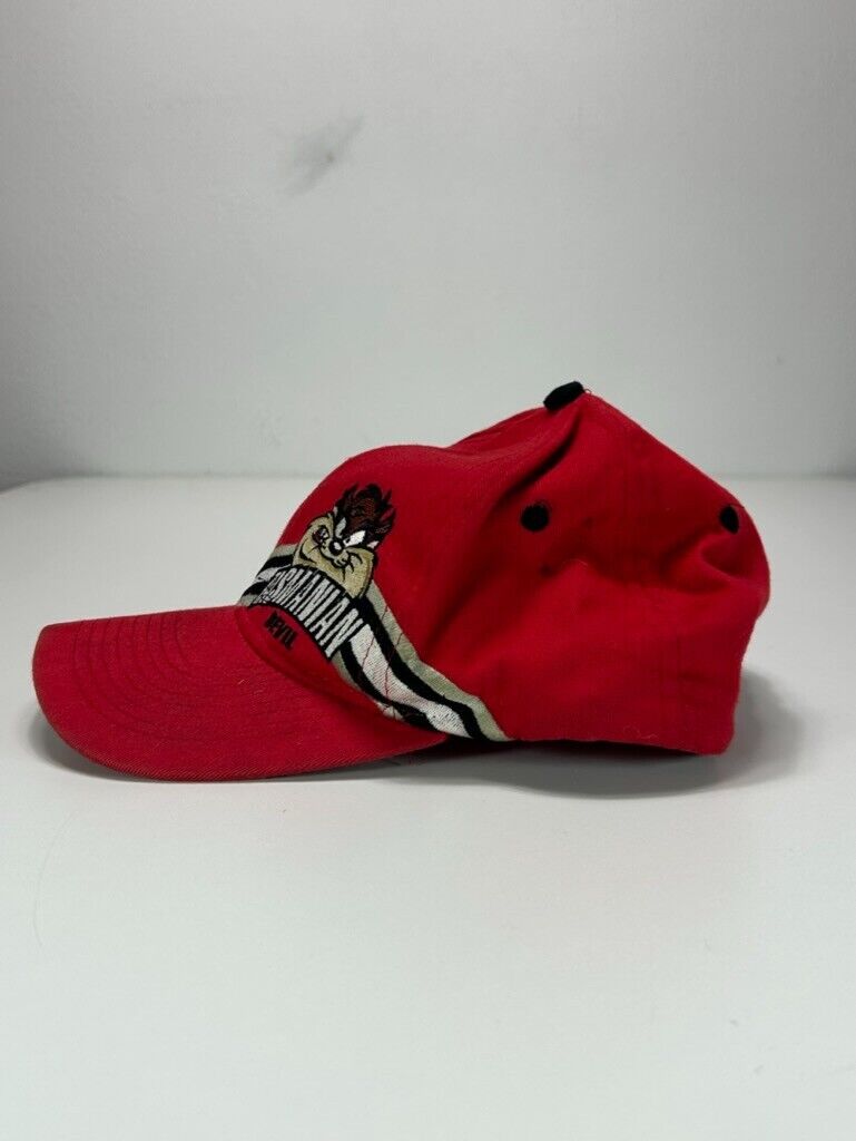 Vintage 1996 Looney Tunes Taz Embroidered Character Strapback Hat OSFA Red