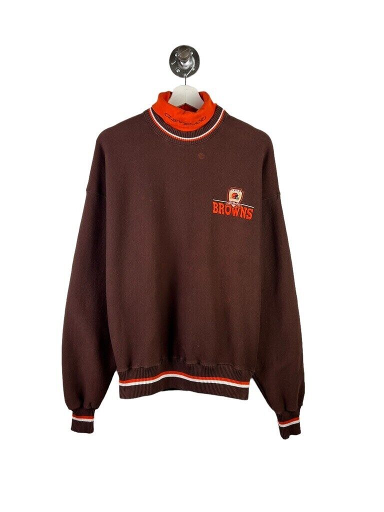 Vintage 90s Cleveland Browns NFL Embroidered Turtle Neck Sweatshirt Size Medium